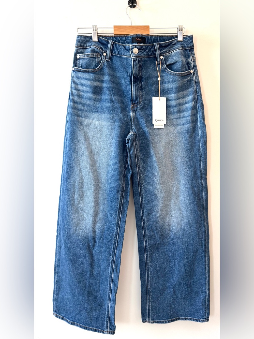 NWT Quince Bella High Rise Relaxed Straight Jeans Atlantic Blue 31